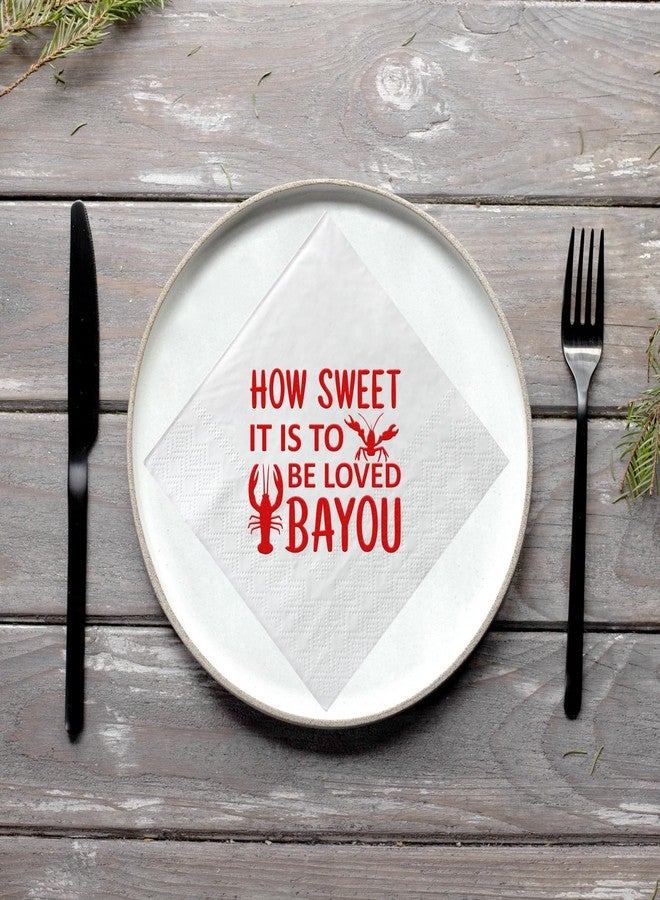 ZLPDS How Sweet It's to Be Loved Bayou Napkins Louisiana Cajun Themed for Wedding Engagement Bridal Shower Crawfish Design Red Foil Cocktail Paper 50 Pcs Bar Berverage Napkins 3 Ply - Image 5